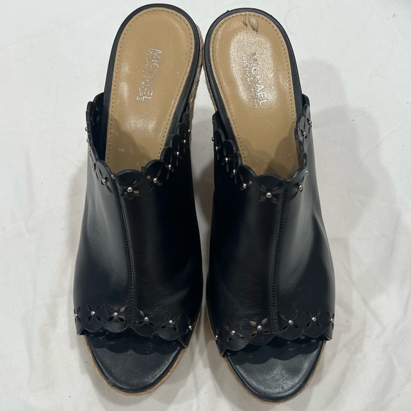 Michael Kors espadrilles woven pump sandals studs and cut outs black leather8.5 - Picture 3 of 6